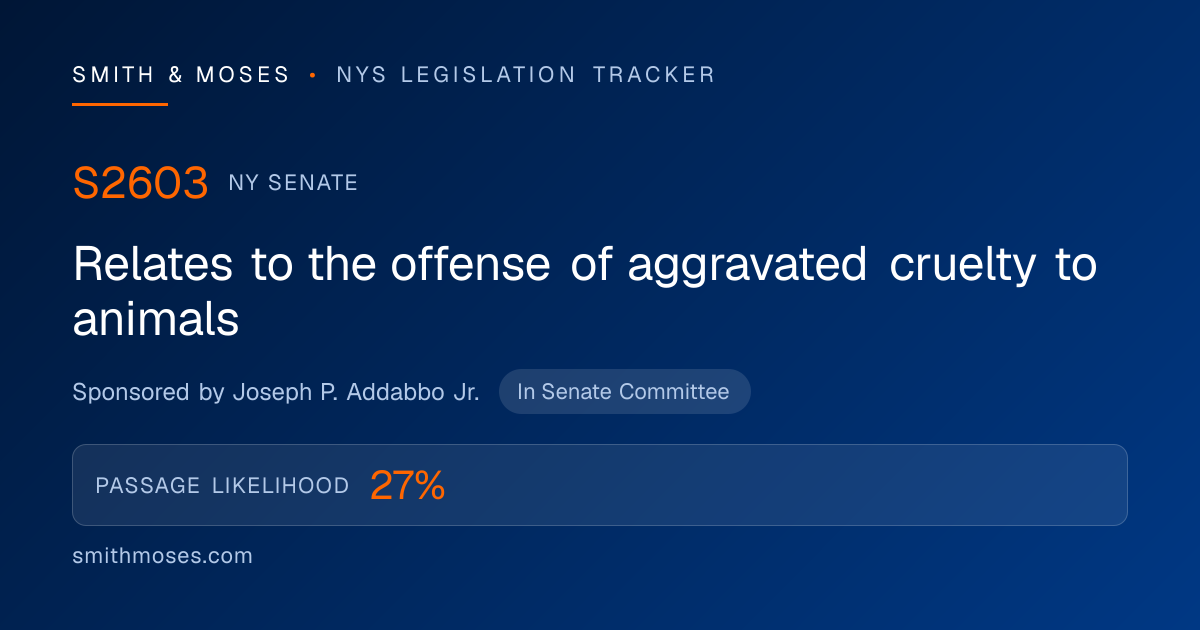 S2603 | Relates to the offense of aggravated cruelty to animals | Smith ...